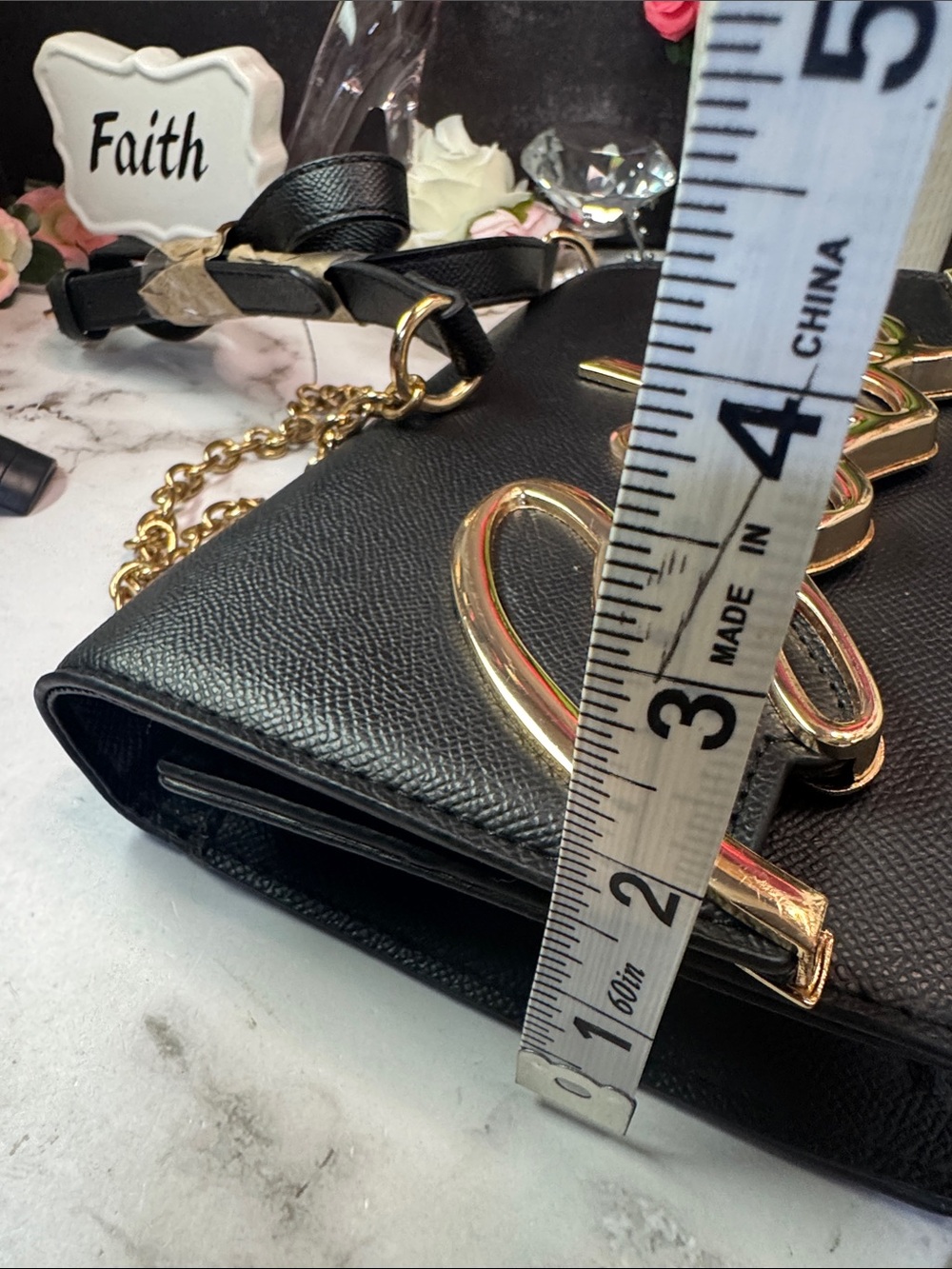 bebe Black Crossbody Bag with Gold Script and Chain - Picture 12 of 13